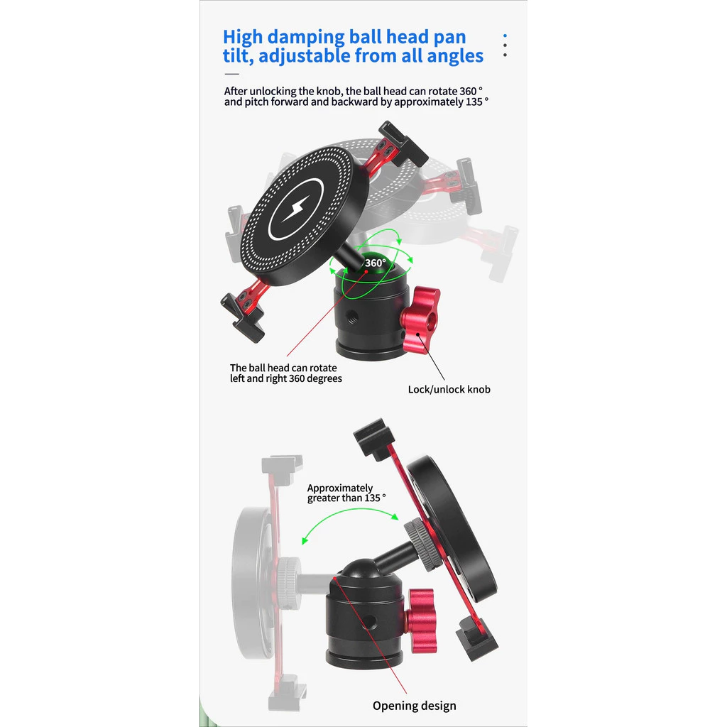 BGNING ถ้วยดูดแม่เหล็กที่วางโทรศัพท์มือถือ 360 Pan Tilt ปรับ 15W ชาร์จหัวบอลรองเท้าเย็น Mount สําหรับ MagSafe สมาร์ทโฟน thumbnail 8