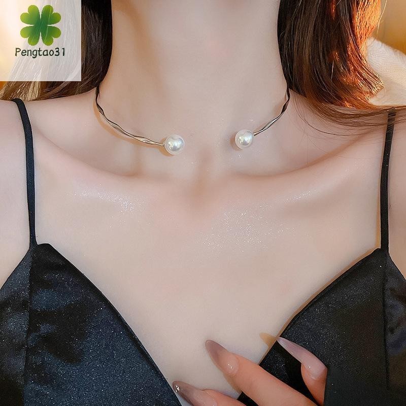 [peg] สร้อยคอคลื่นมุกฝรั่งเศสเรียบง่ายสําหรับผู้หญิงโซ่กระดูกไหปลาร้าหรูหราเครื่องประดับงานแต่งงานคอ