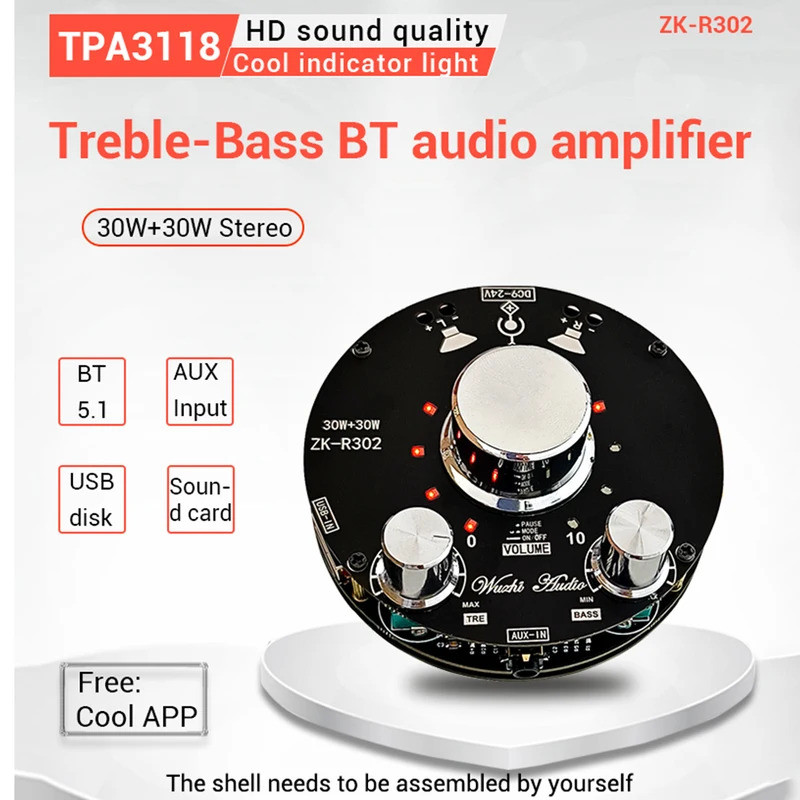 ZK-R302 ตัวบ่งชี้ปริมาณเย็นบลูทูธเสียงเครื่องขยายเสียงโมดูลบอร์ด TPA3118 ปรับเสียงเบสสูงและต่ํา 30WX
