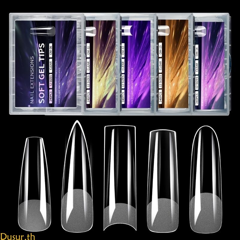 Dusur Full Cover Coffin Gel Nail Tips 240 ชิ้นโปร่งใสเล็บปลอม Extension Tips สําหรับเล็บสร้างสรรค์แล