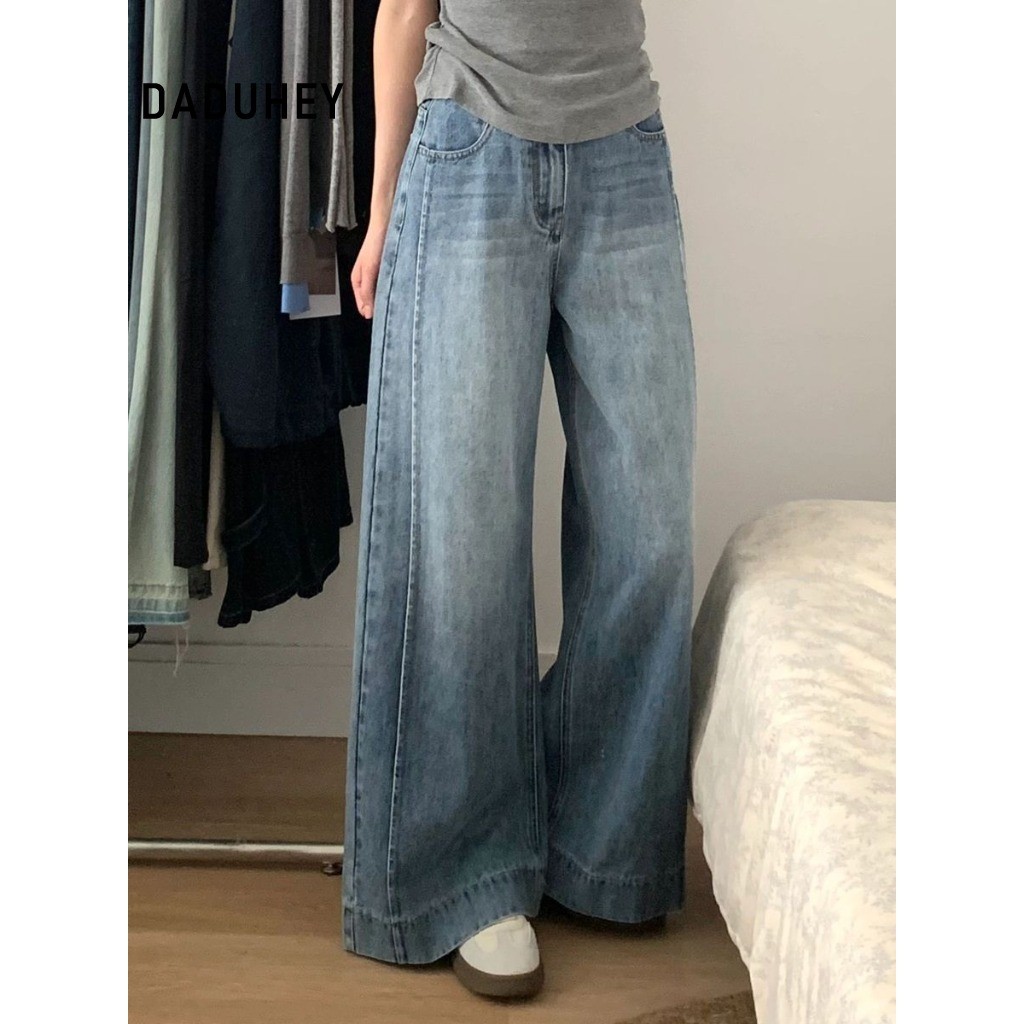 DaDuHey Women's Wide-Leg Jeans Korean-Style Retro High Waist Loose and Slimming Lazy Pear-Shaped | 9