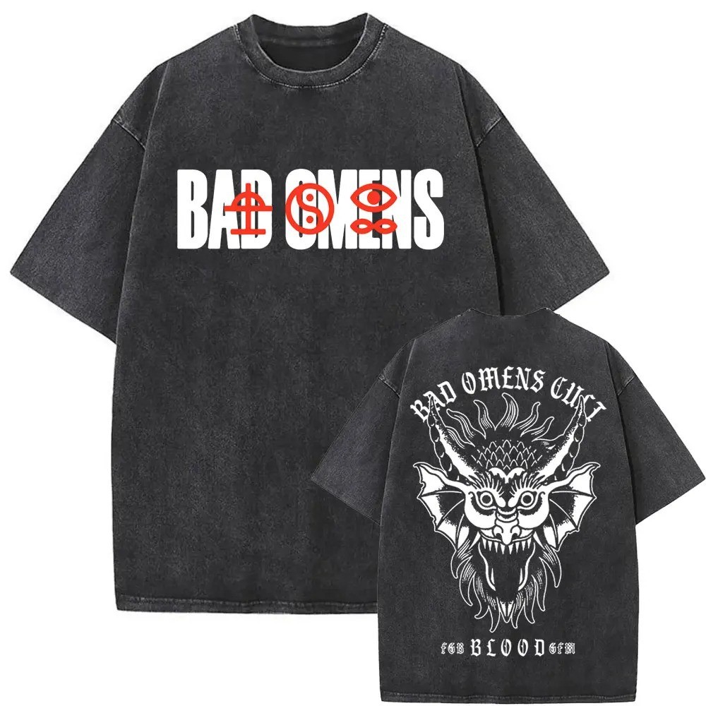 2025 ใหม่ Vintage Washed Old America Rock Band Bad Omens Graphic Tshir 4OML