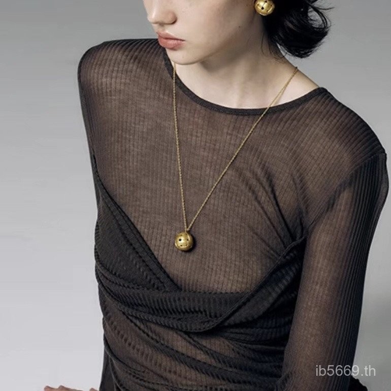 Texture Frosted ถัก Matte เสื้อกันหนาว Chain Ball ซ้อนผลิตภัณฑ์ใหม่ Super ยาวตาข่าย Hollow สร้อยคอ N