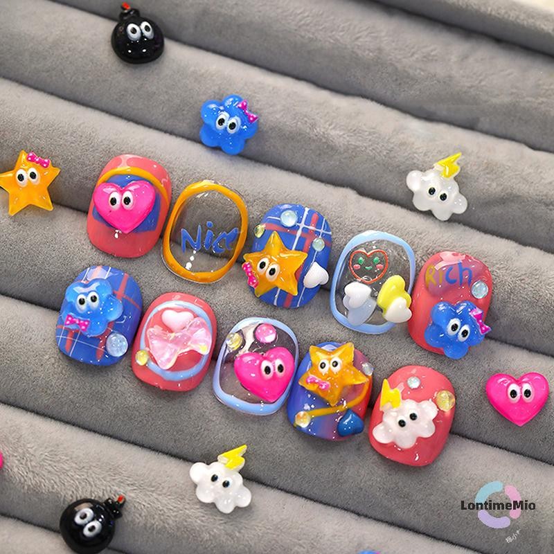 LontimeMio] 20 ชิ้นผสมดาวที่มีสีสันเล็บตกแต่งเล็บ DIY 3D Charm อุปกรณ์ตกแต่งเล็บ 3D Love รูปร่างเล็บตกแต่งใหม่