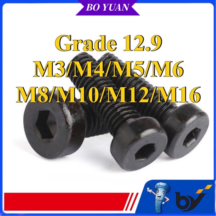 น็อตหัวจมบาง สกรูหัวจมหกเหลียม หัวสั้น น็อตหัวจมบาง เกรด 12.9 แข็งพิเศษ เกลียวมิล ตลอด สกรู /Hexagon