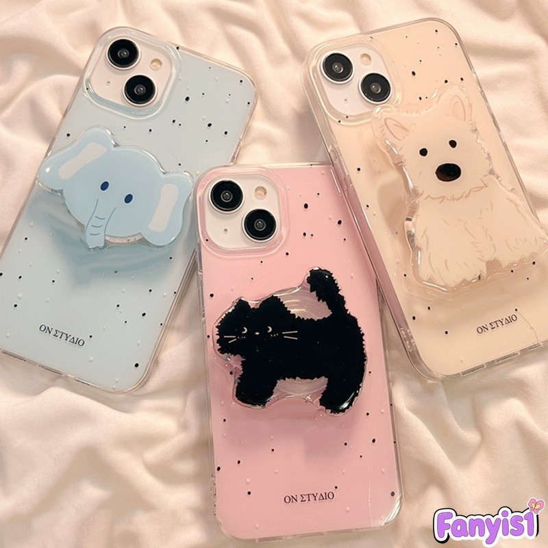 ใช้งานร่วมกับสําหรับIPhone 16 15 14 13 12 11 Plus Pro Max X Xr Xs Max 8 7 Plus SE 2020 16Eเคสโทรศัพท์สัตว์การสร้างแบบจําลองวงเล็บBling Glitterกรณีใสกันกระแทกนุ่มปกป้องปก