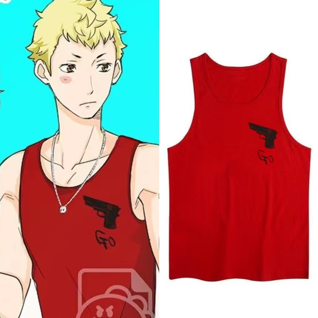 เทพธิดาส่วนบุคคล 5 Ryuji Sakamoto สไตล์เดียวกันเสื้อกั๊กสีแดงผู้ชายผู้หญิงแขนกุดแขนสั้นเสื้อยืด cos 