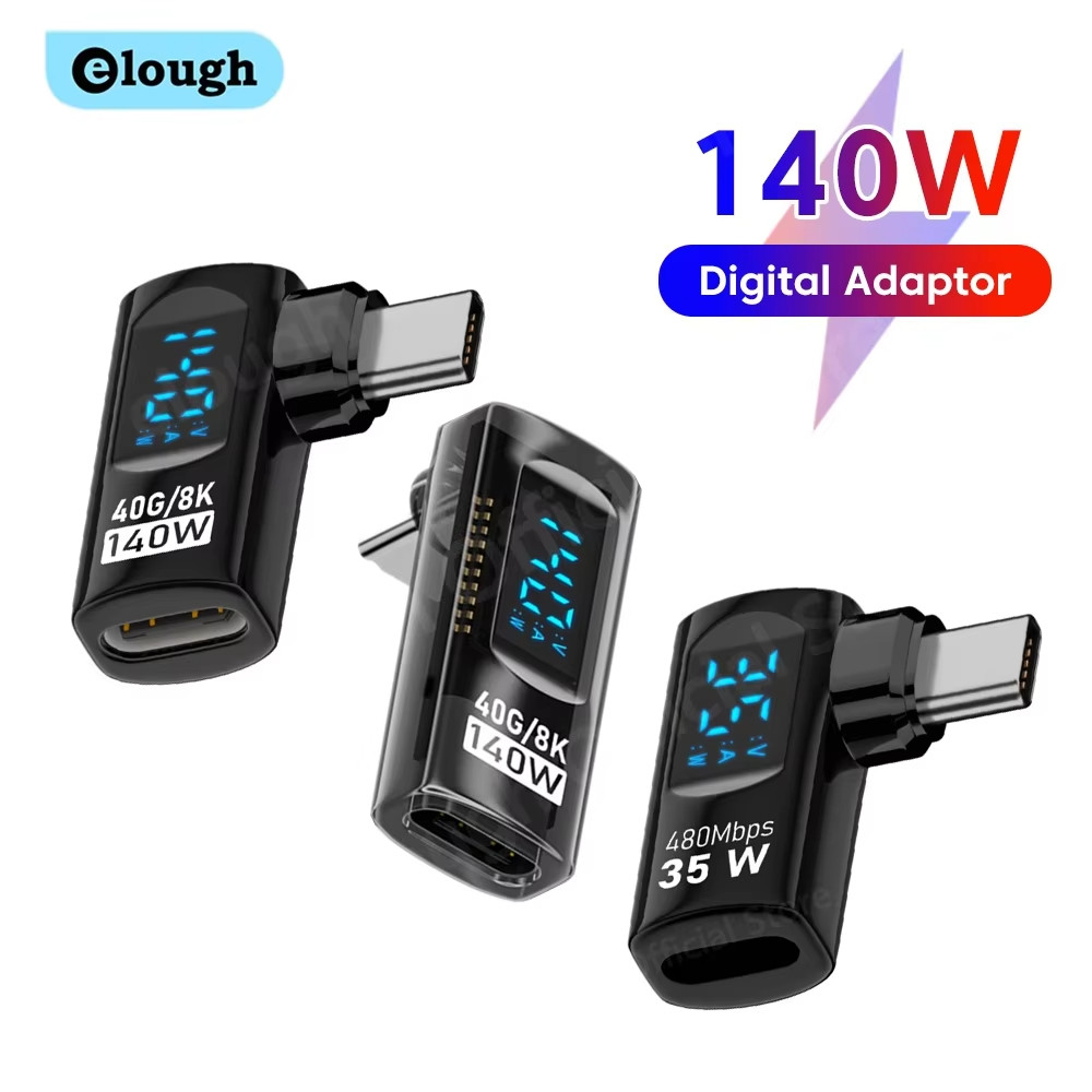 Elough 140W จอแสดงผลดิจิตอลประเภท C ถึง Type C อะแดปเตอร์ Fast Charging 40Gbps Data Transfer 8k @ 60HZ หน้าจอหล่อ Connector