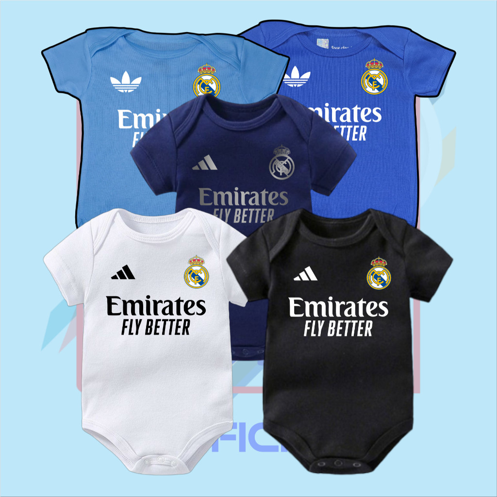 เสื้อผ้าเด็ก BABY JUMPER MADRID FOOTBALL 2025 UNISEX BOYS GIRLS BODYSUIT JUMPSUIT BABY SHORT SLEEVE KIDS COTTON COMBED 30S