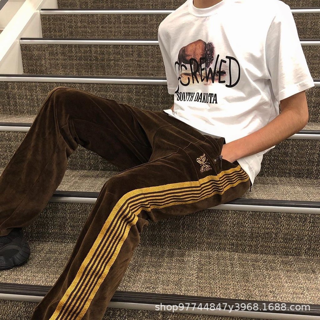 Needles Velvet Casual Sweatpants High Street Velvet Loose Straight Pants Men's Pants Women's Pants