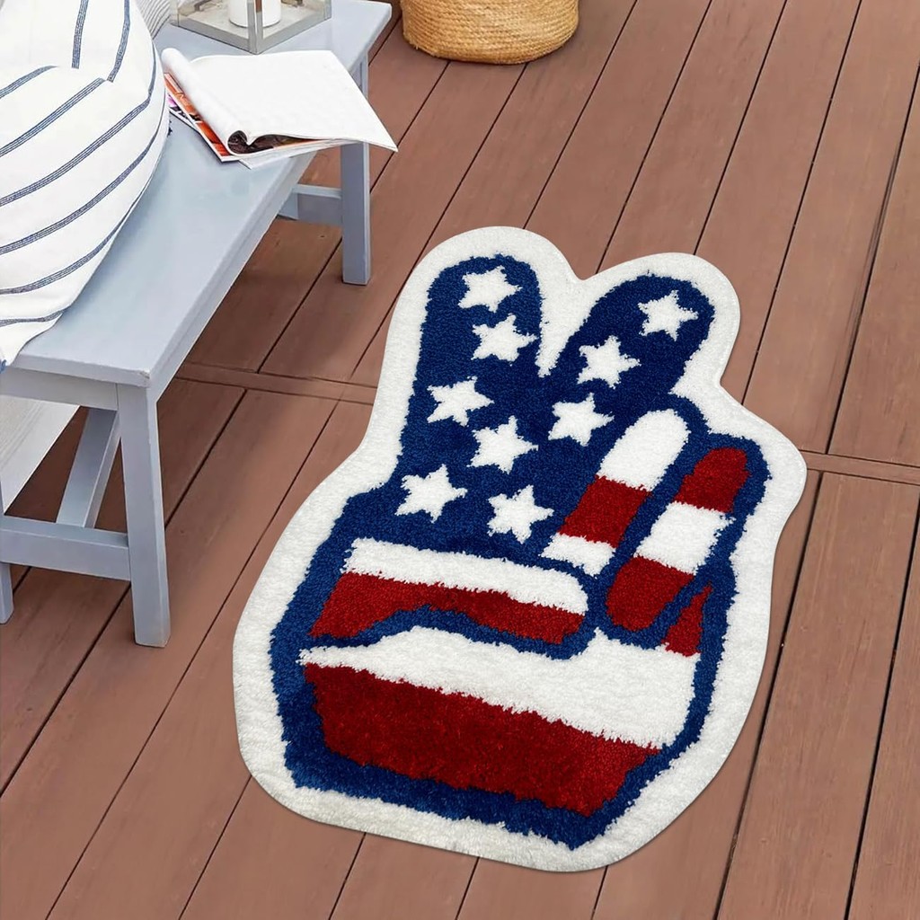 พรมเช็ดเท้าห้องน้ำลายธงFourth of July ขนาด19"x27", นุ่มพิเศษไม่ลื่นดูดซับน้ำได้ดี