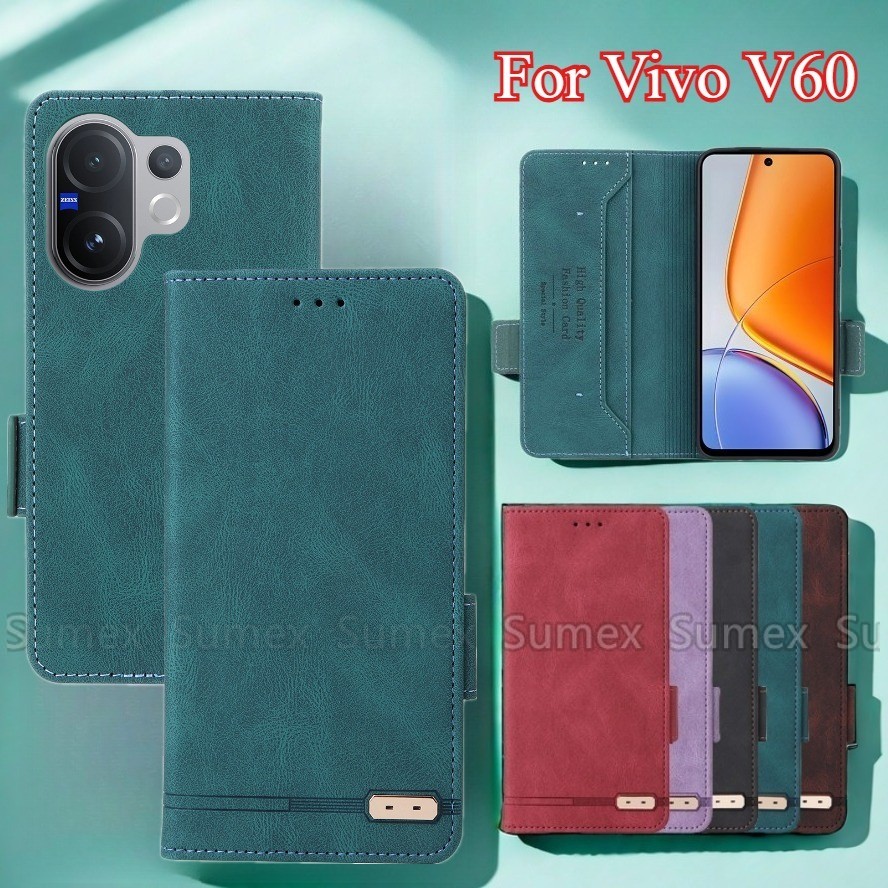 ฝาครอบหนังสําหรับ Vivo V60 V2511 5G Stand Holder ช่องใส่การ์ดแม่เหล็กกระเป๋าสตางค์ปลอกกันกระแทก Anti
