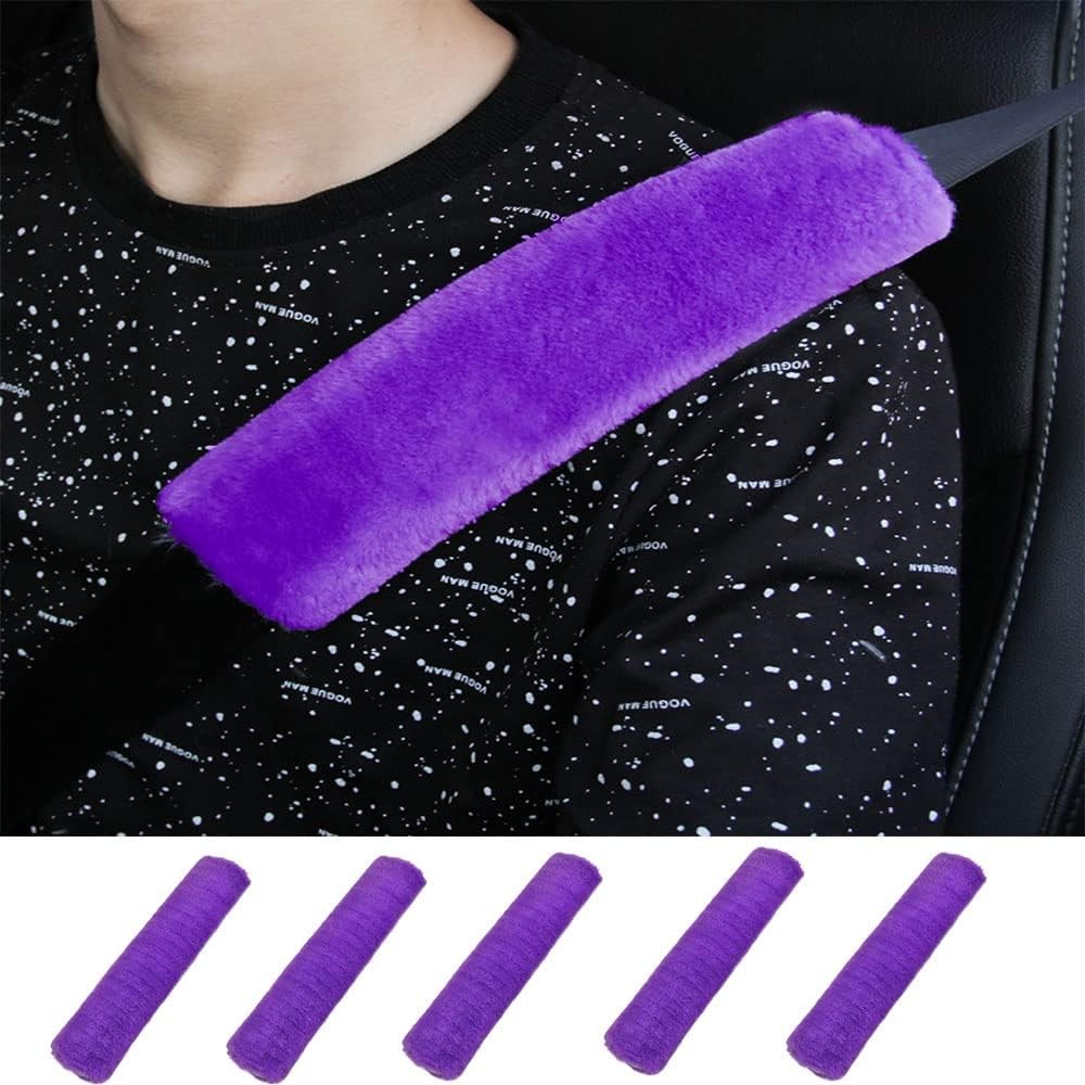 Acdiac 5 Pack Soft Plush Car Seat Belt Shoulder Pads Universal Fuzzy Car Seat Belt Cover Faux Wool S