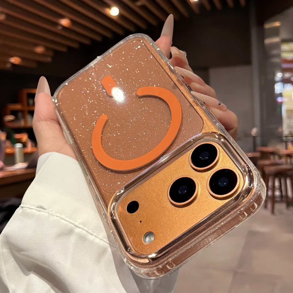 เคสiPhone17Luxuryเคสแม่เหล็กกลิตเตอร์ใสสําหรับiPhone 17 16 15 14 Plus 13 12 11 Pro Maxซิลิโคนกันกระแทก