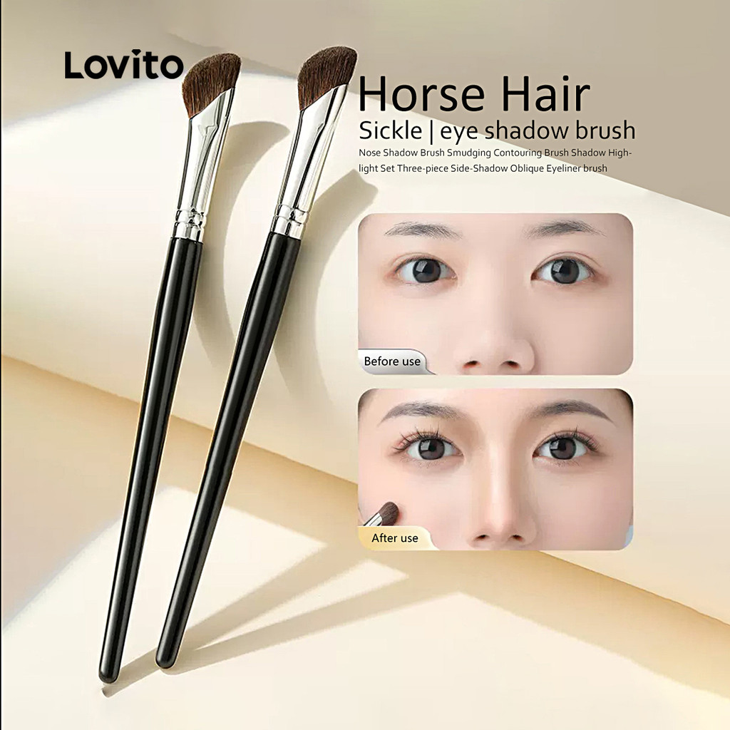 Lovito แปรงแต่งหน้า แปรงอายแชโดว์ แปรงคอนทัวร์ แปรงไฮไลท์ แบบธรรมดา สีดํา สําหรับผู้หญิง LCS09047