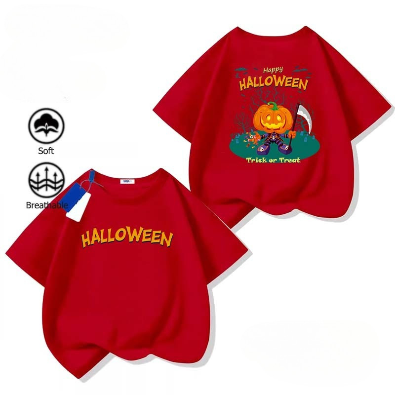 (จัดส่งตลอด 24 ชั่วโมง) Halloween เสื้อทีชฮาโลวีน เด็กๆ ยาวแขนสั้น สำหรับชายหญิง Happy Halloween #H6