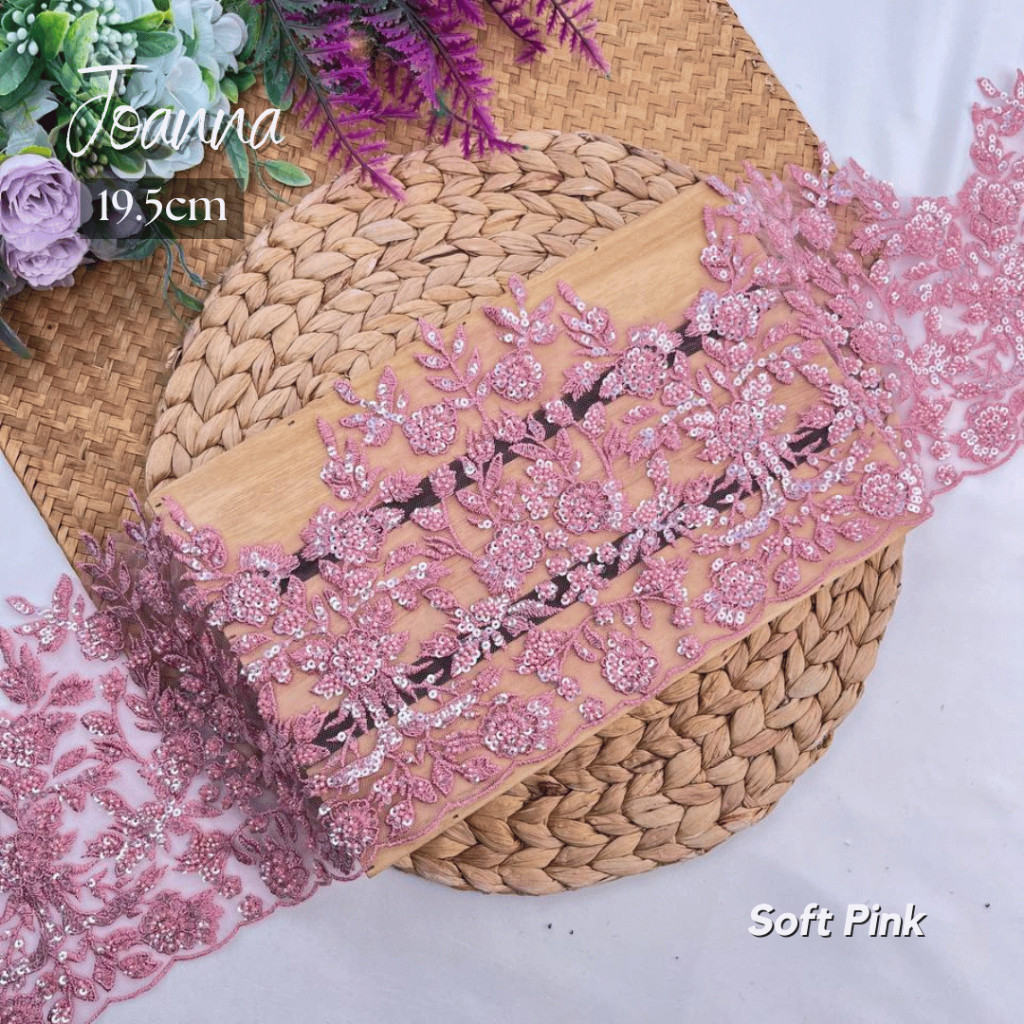 การออกแบบร้อนแรง 0.5 เมตร! TRIMMING LACE JONNA FULL BEADS BORDER LACE CANTIK และพิเศษ I BRIDAL LACE