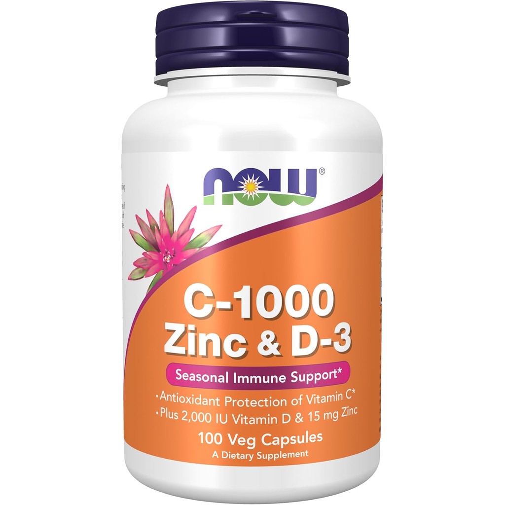 อาหารเสริม NOW, C-1000 Zinc & D-3, Immune Seasonal*, 100 Veg Capsules