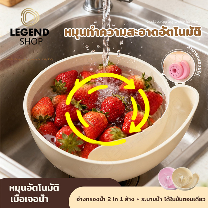 หมุนทำความสะอาดอัตโนมัติ ตะกร้าระบายน้ำ อ่างล้างผัก ผลไม้ Creative Snail Shape หมุนอัตโนมัติ กรองน้ำสะอาด อาหารเกรด
