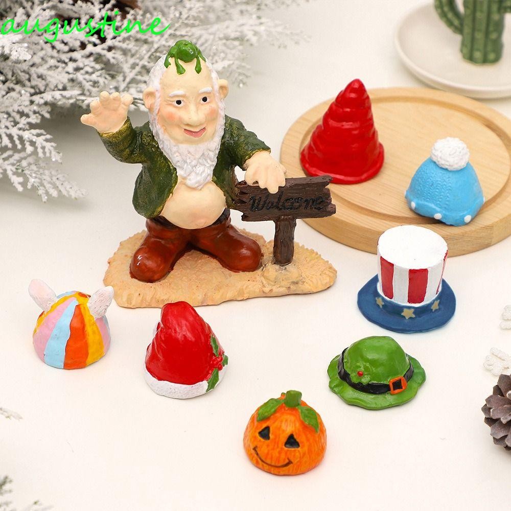 AUGUSTINE ตุ๊กตาซานตาคลอส,การ์ตูน 7 หมวกเครื่องประดับตั้งโต๊ะคริสต์มาส,งานฝีมือเรซินตลก DIY Elegant 