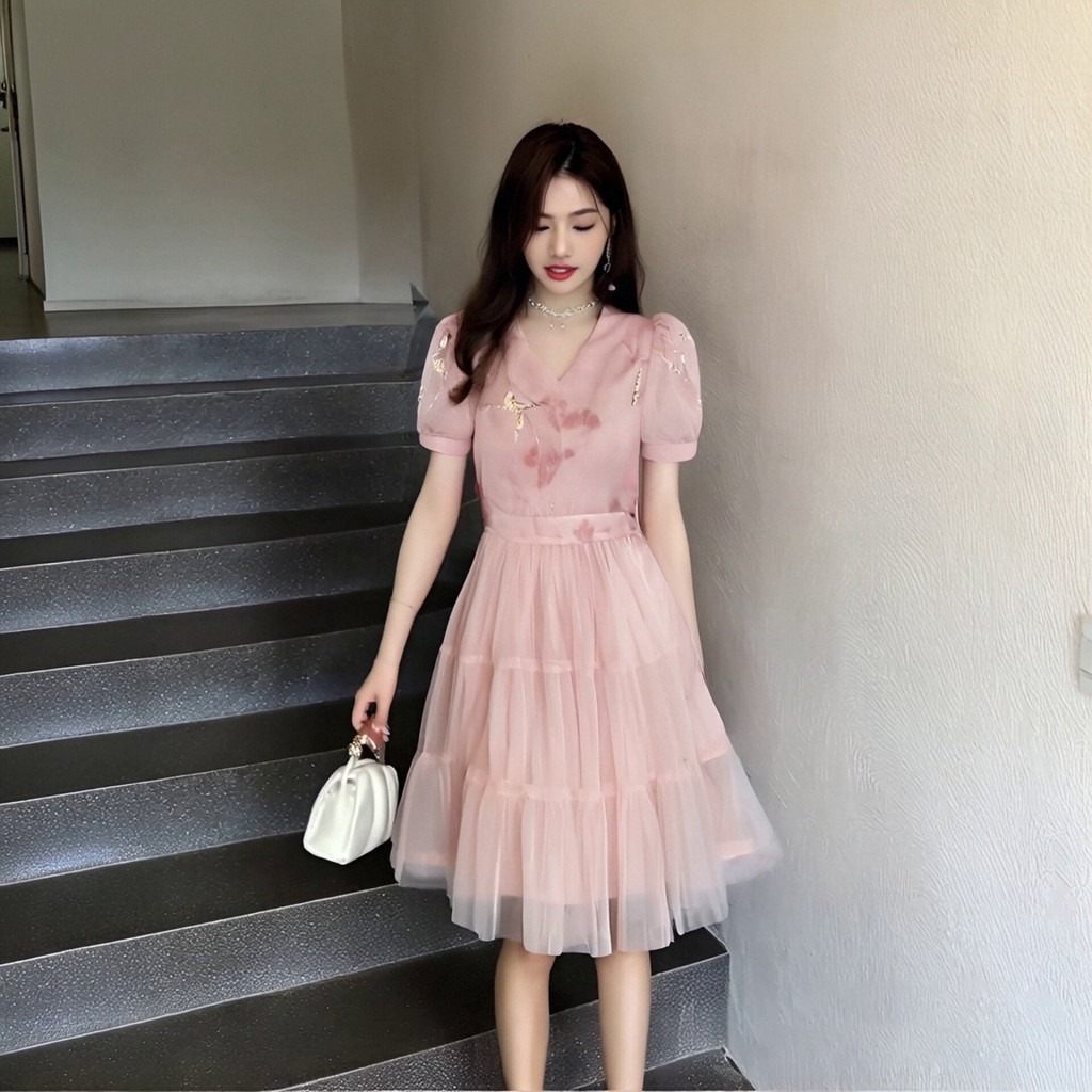 [มีซับใน] กระโปรงเย็บผ้าโปร่งระดับไฮเอนด์อารมณ์เอวแคบ Slimmer ดูชุด D2472A