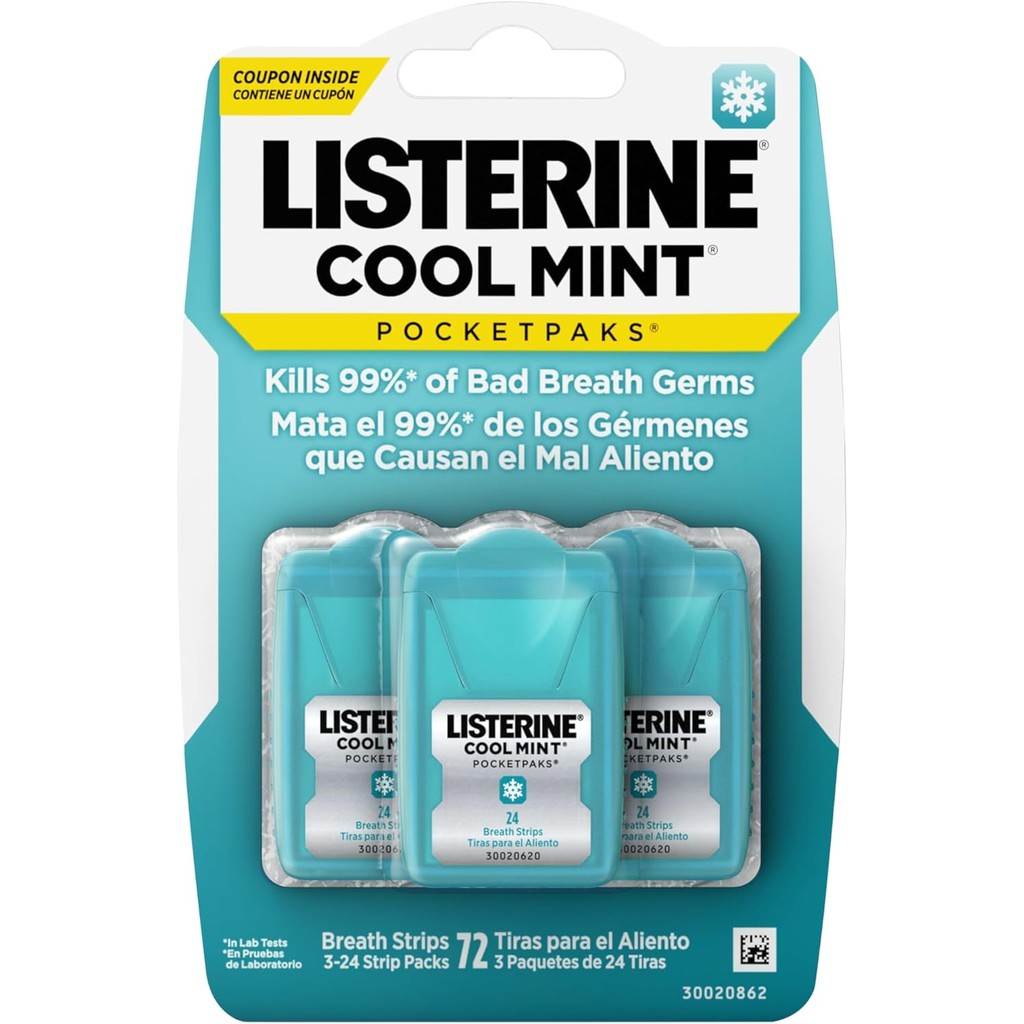 Listerine Cool Mint PocketPaks Portable Breath Strips for Bad Breath, Fresh Breath Strips to Kill 99