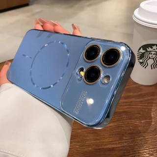 ใหม่หรูหราสีชมพูเคลือบเคสโทรศัพท์แม่เหล็กแข็งพร้อมฟิล์มป้องกันเลนส์สําหรับ ไอโฟน 14/15/16/17 มือโปร สูงสุด