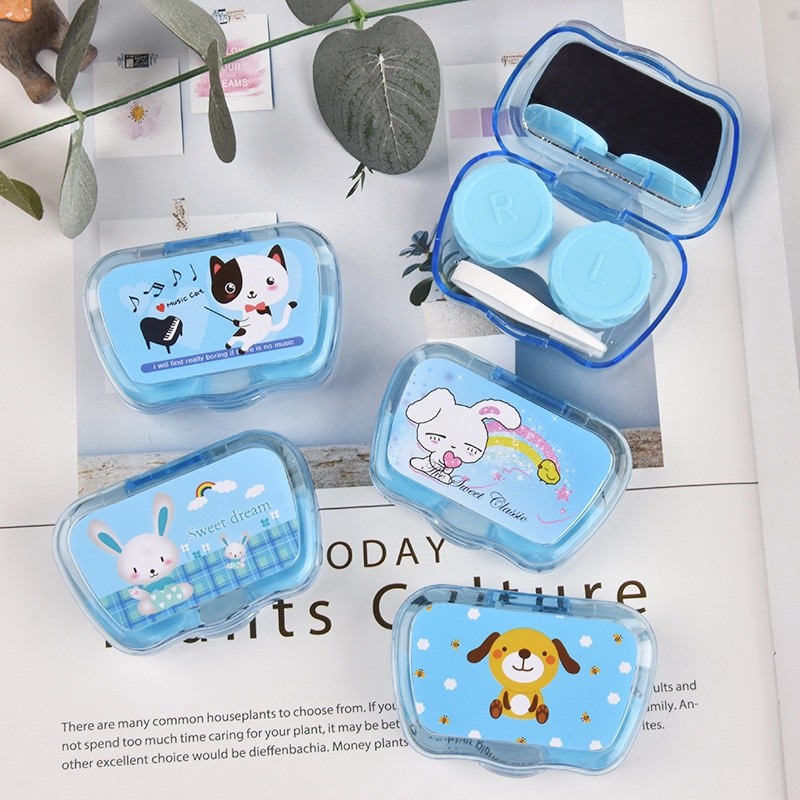 ตลับคอนแทคเลนส์ สุ่มลาย ตลับใส่คอนแทคเลนส์ กระจกในตัว+ที่คีบและตัวจุ๊บ