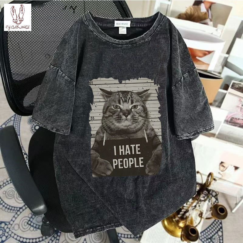 เสื้อยืดฟอกวินเทจผู้หญิงและผู้ชาย ผ้าคอตตอน 100% oversize เสื้อผ้าแฟชั่นสกรีนลายเท่ เสื้อโอเวอร์ไซส์สไตล์เกาหลี ฮิปฮอป