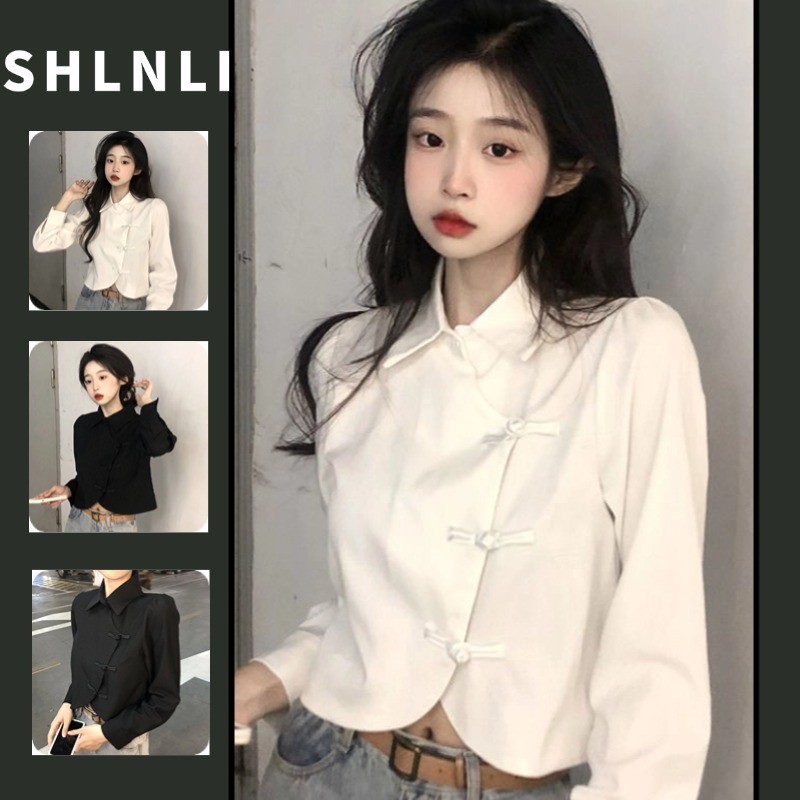 เสื้อย้อนยุคสไตล์จีน สั้น สำหรับผู้หญิง พร้อมหัวเข็มขัดเก๋ ใส่ได้ทุกฤดู