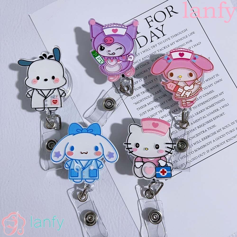 LANFY Retractable Badge Reel, Pochacco My Melody ID Card คลิป, อุปกรณ์สํานักงาน Easy Pull Buckle Pas
