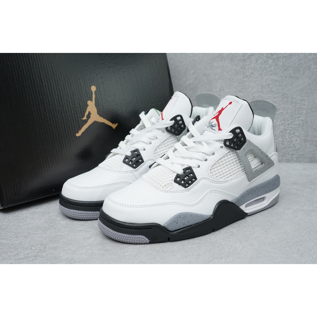 Nike Michael Jordan 4 White Cement AJ4 รองเท้าลําลองผู้ชายผู้หญิงบาสเก็ตบอลกีฬาคู่