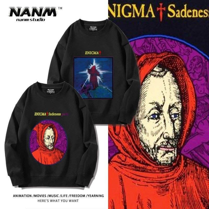 เสื้อกันหนาว.Enigma Band แบบโอเวอร์ไซซ์ รอบคอมีลายพิมพ์ อารมณ์ร็อคและเมทัล