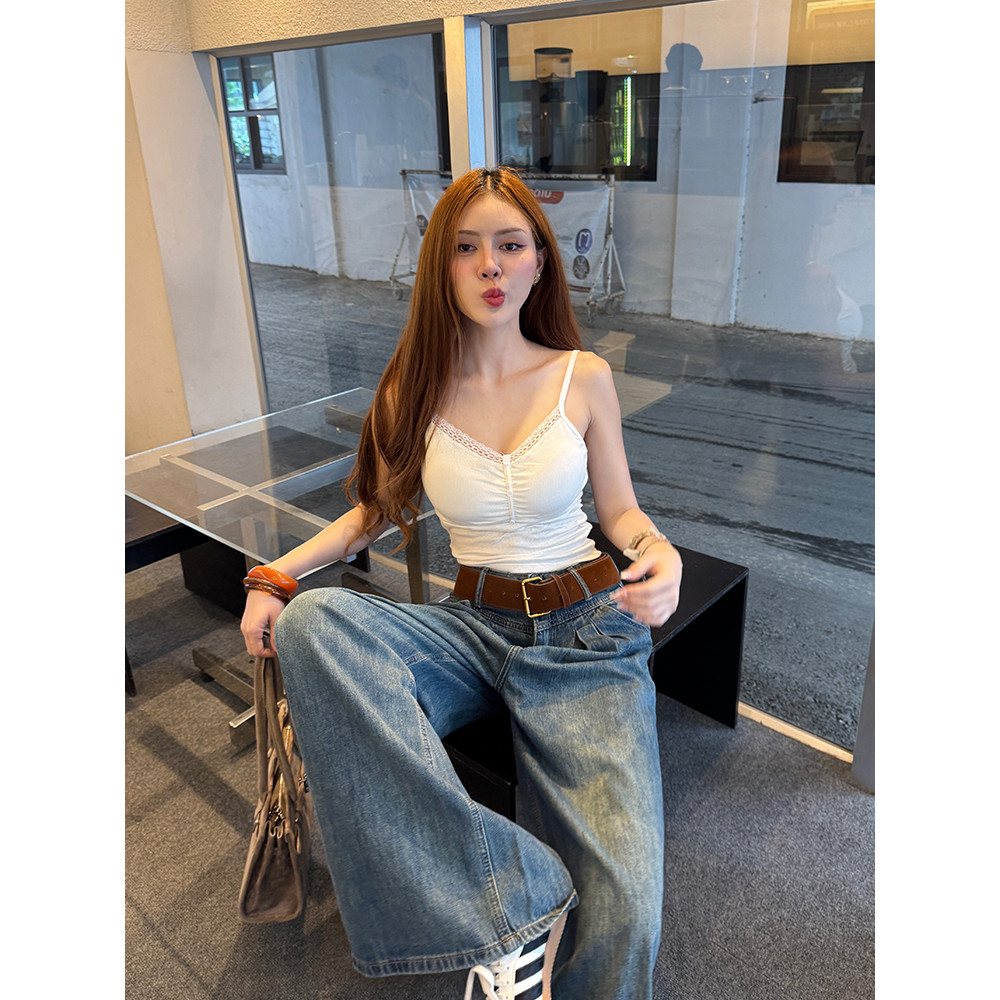 Aurora🛒พร้อมส่ง🚚 (รูปถ่ายจากงานจริง) เสื้อสายเดี่ยว เสริมฟองน้ำในตัว สีพื้น สไตล์เกาหลี ใส่สบาย - รูปที่ 4