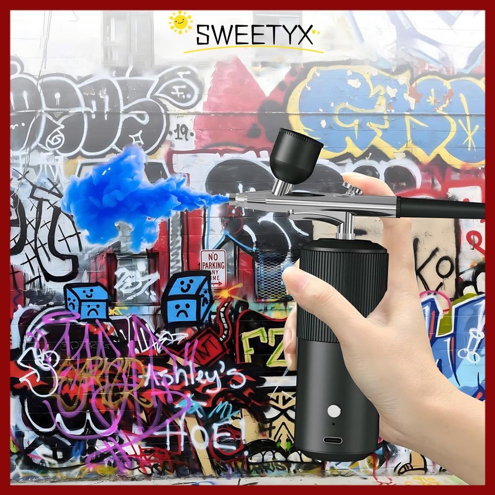 SWEETYX Mini Airbrush Kit, Airbrush Makeup USB Multi-Function Spray, เค้ก Pastry Painting สเปรย์ย้อมผมตัดผม Airbrush|ทําเล็บมือแบบสเปรย์ในครัวเรือน
