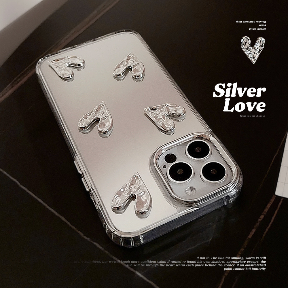 Silver Love Mirror Case สําหรับ Xiaomi 15T 14T 13T 12T 11T 10T 17 Pro Max 15 14 13 Ultra 12 11 Pro 10 Lite Hard Casing