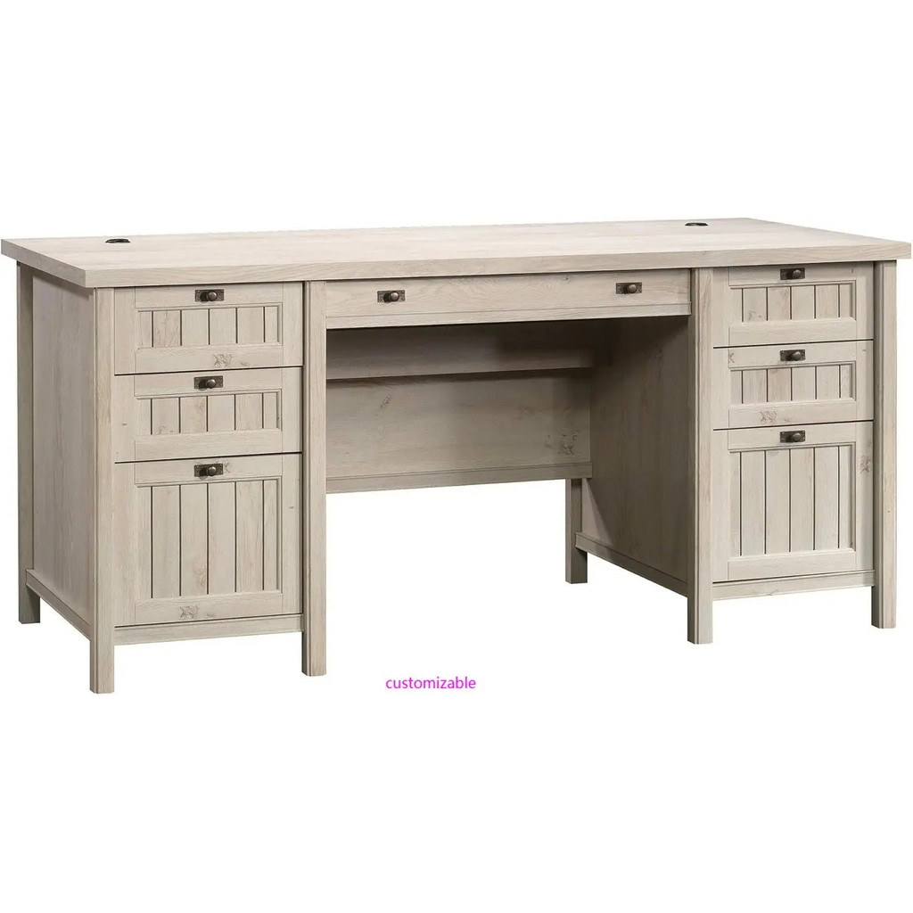 Costa Office Desk with Drawer, Executive Desk with File Drawer Storage, In Chalked Chestnut Must-Hav