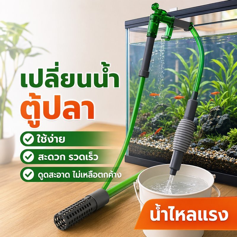ที่ดูดขี้ปลา กาลักน้ำเปลี่ยนน้ำตู้ปลา ชุดล้างตู้ปลา ดูดตะกอน ล้างทราย สายยางยาว ตะแกรงกรอง