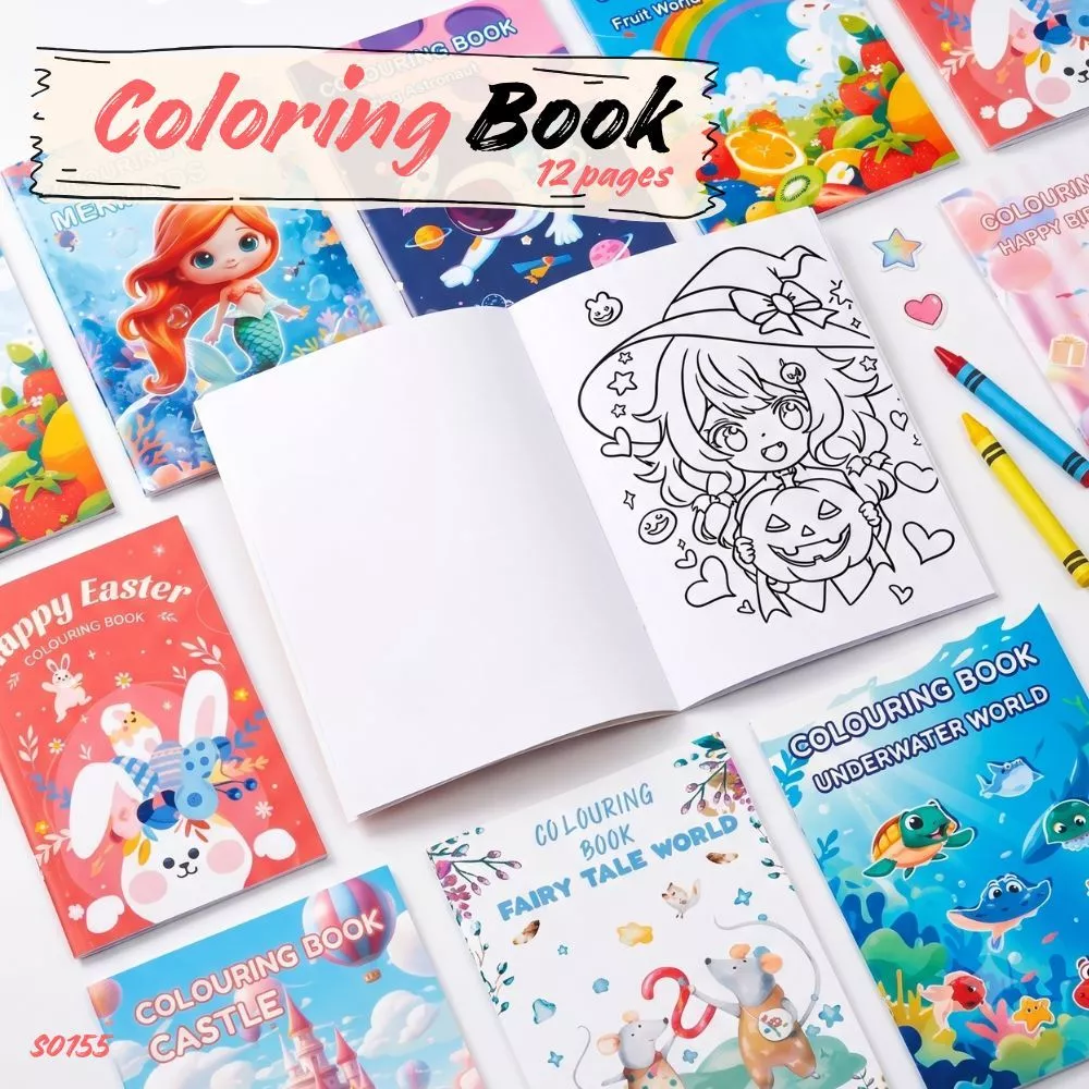 S0155 สมุดระบายสี สำหรับเด็ก ลายการ์ตูน 12หน้า/เล่ม 12.5x18.5ซม. เสริมพัฒนาการ ฝึกสมาธิ วาดรูป ศิลปะ