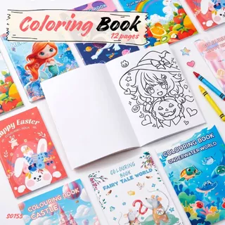 S0155 สมุดระบายสี สำหรับเด็ก ลายการ์ตูน 12หน้า/เล่ม 12.5x18.5ซม. เสริมพัฒนาการ ฝึกสมาธิ วาดรูป ศิลปะ