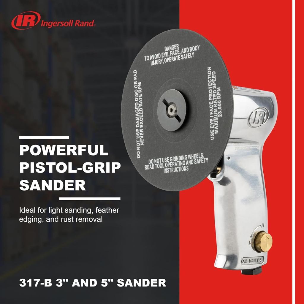 เนื้อแน่น Ingersoll Rand 317-B - 3" และ 5" Sander, Fiber Pad, 18000 RPM, 0.45 HP