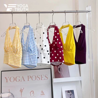 YOGATRUTH(เบาะคงที่) สปอร์ตบราเซ็กซี่ Halter เสื้อกั๊กคอวีลําลองออกกําลังกาย