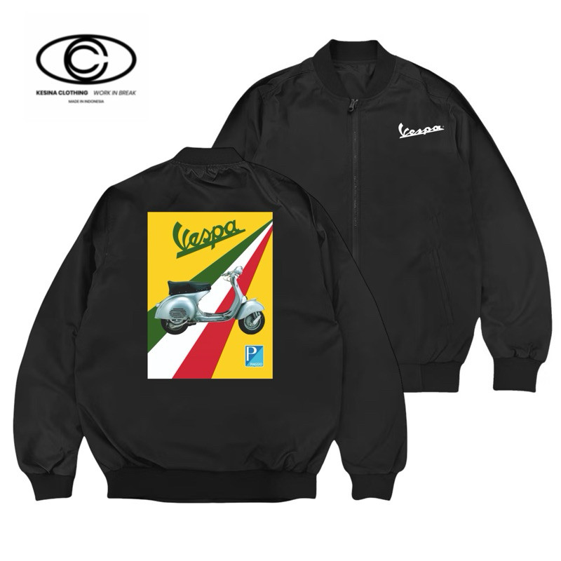 👕 เสื้อแจ็คเก็ตพิมพ์ลาย [9 motifs] VESPA BOMBER JACKET in black M-3XL ผ้าใยสังเคราะห์สีดำ Zip jaket m-3xl