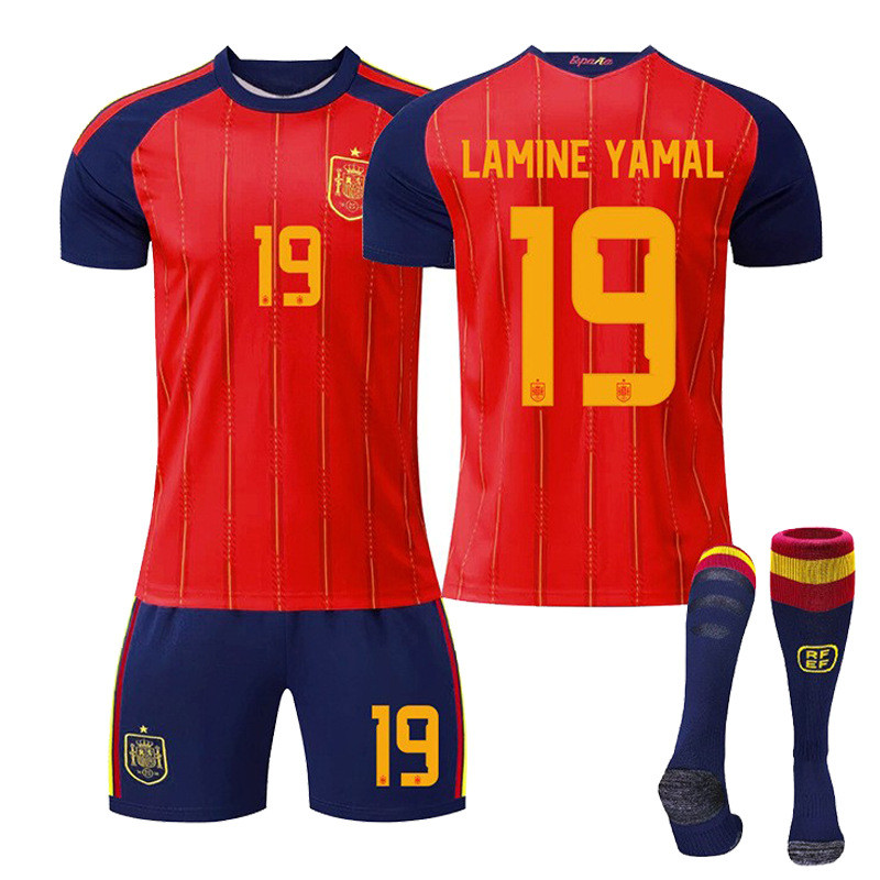 2026 ชุดฟุตบอลทีมชาติสเปน [ขนาดผู้ใหญ่ / เด็ก] เสื้อเจอร์ซีย์พร้อมถุงเท้าชุด เลขที่.19 ลาโนมีน ยามาล เลขที่.20 เปดริ