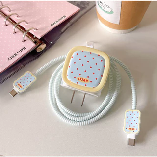 เคสป้องกันเครื่องชาร์จลายจุดสดบล็อกสีสําหรับ iPhone 40W/20W แขนป้องกันป้องกันการโค้งงอสําหรับสายเคเบิลข้อมูลบาดแผล