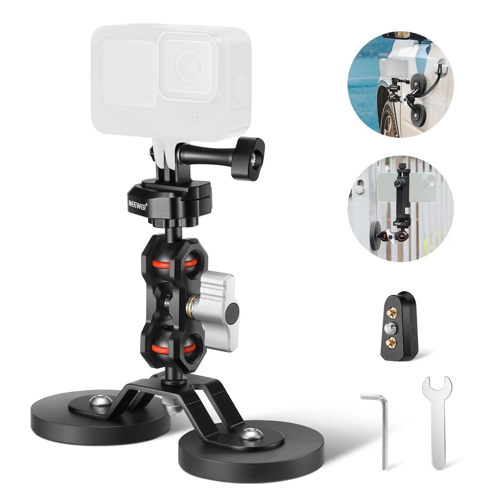 NEEDER Magnetic Action Mount พร้อมแม่เหล็กคู่ดูดที่แข็งแกร่ง Car Mount ใช้งานร่วมกับ Insta360