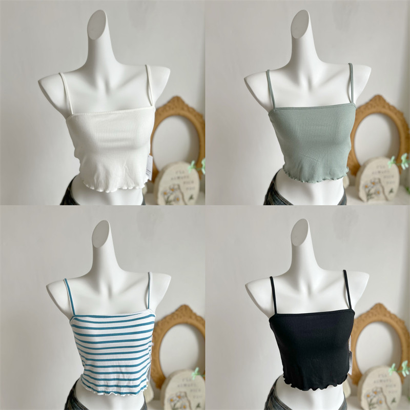 American Flat Neck y2k Millennium Style Basic All-Match Short Sling Top 3 ชิ้นจัดส่งฟรี