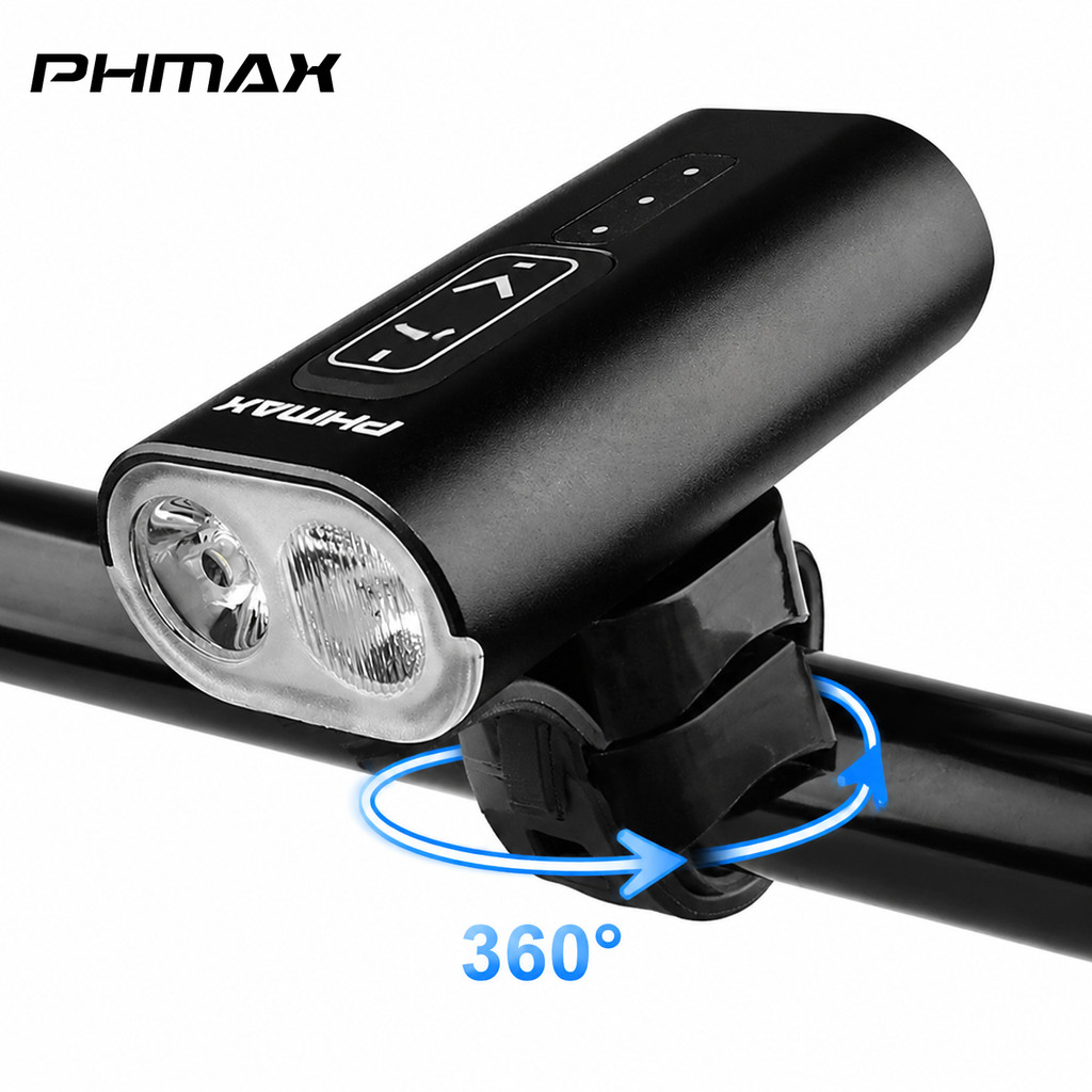 PHMAX ไฟหน้าจักรยาน USB ชาร์จ Super Bright 2000mAh ไฟหน้าจักรยาน 5 โหมดกันน้ําแผนที่ MTB โคมไฟ