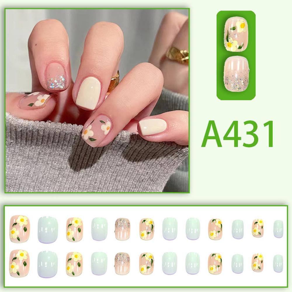 ชุดเล็บปลอมพร้อมกาว French Finger Nail Art เล็บปลอม Cod J5j0