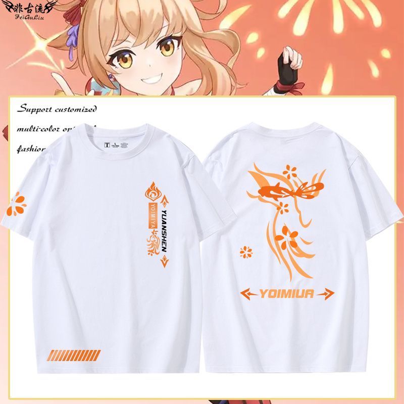 Genshin Impact/Yoimiya/Yoimiya/Yoimiya Impression cos เสื้อยืดแขนสั้นAll-Matchครึ่งแขนชุดลําลอง/ewrq